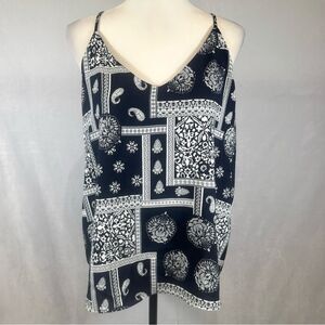 T Tahari navy and white boho print cami top size XL